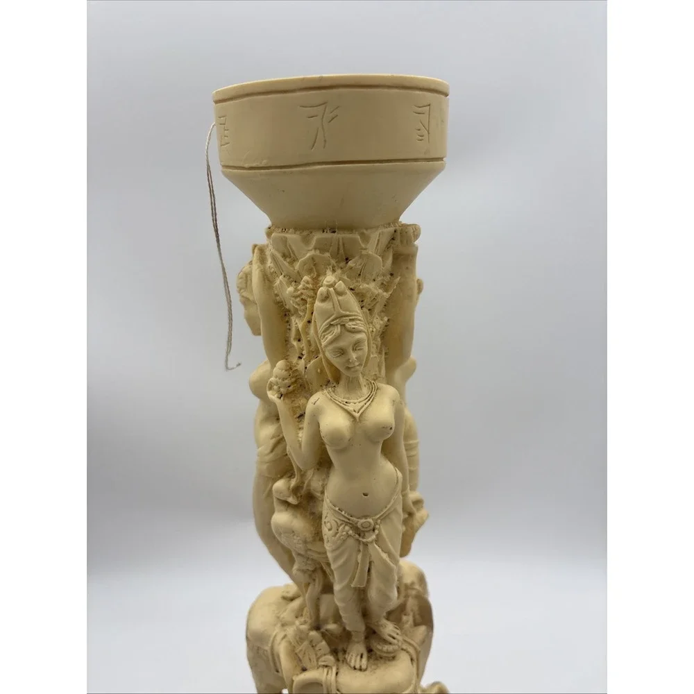 Vintage Asian Heavily Carved Resin Goddess Elephant Plant Stand Pedestal
